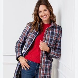 Talbots: QUILTED LONG BARN JACKET - PLAID winter coat LIKE NEW